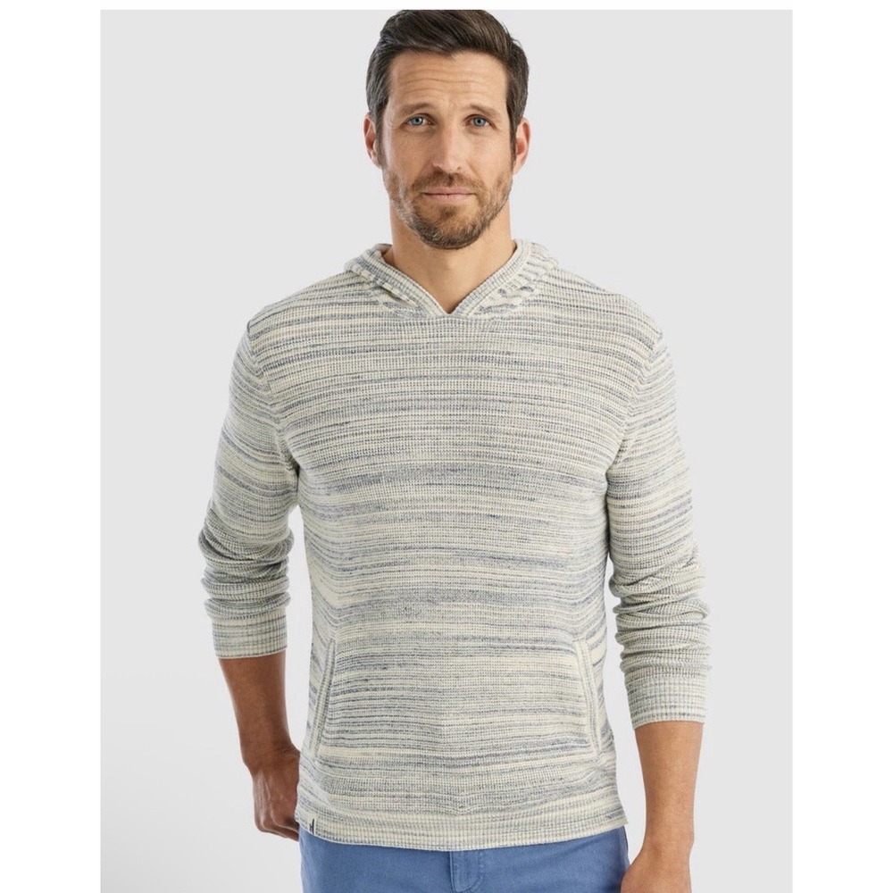 Johnnie-O Wilkes Hangin'Out Wake Waffle Stitch Hoodie Cotton, Size M Beige/ Blue